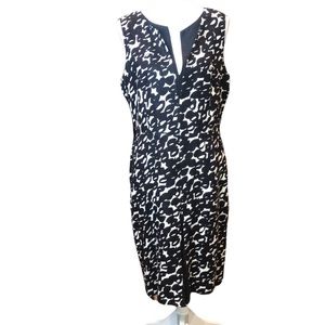 Max Mara Women’s 100% Pure Linen Abstract B&W Print sleeveless Midi Dress Sz 12